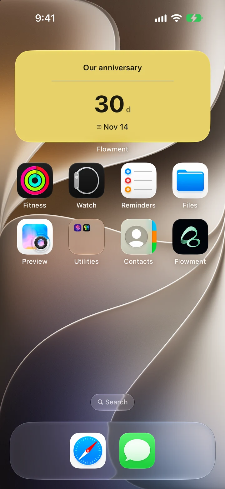 真实 Flowment iPhone 桌面小组件：Our anniversary，距离 11 月 14 日还有 30 天