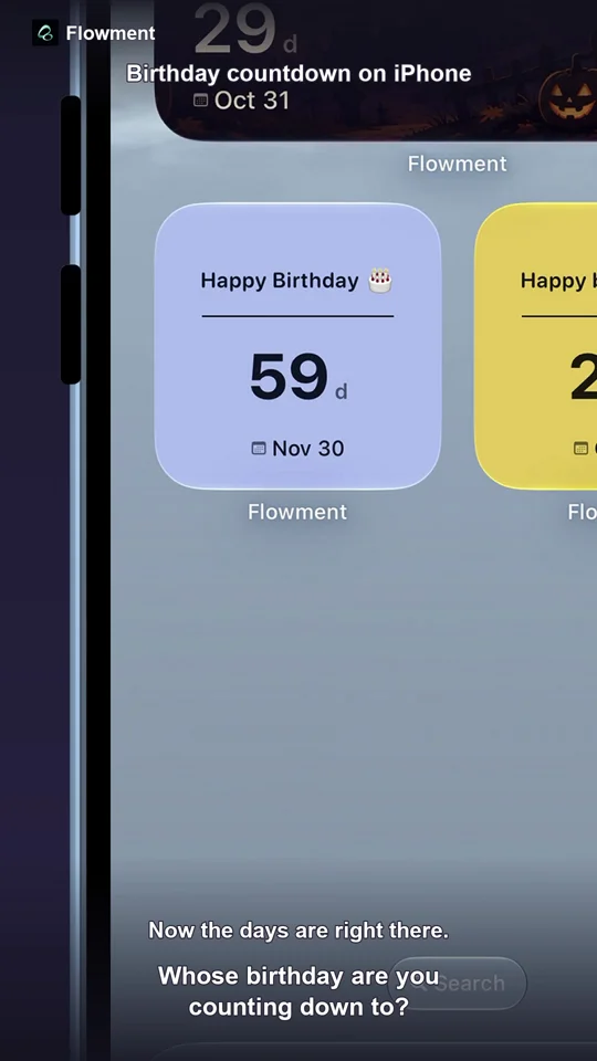 Flowment 生日倒计时,10月2日录屏中显示距离11月30日还有59天